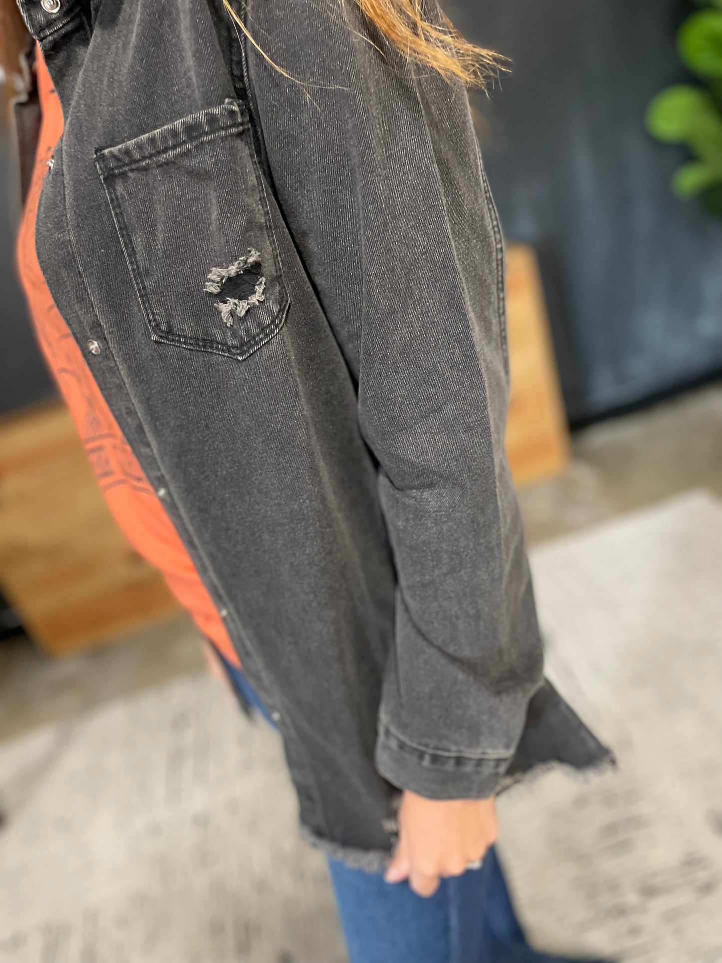 Black Distressed Denim Shacket
