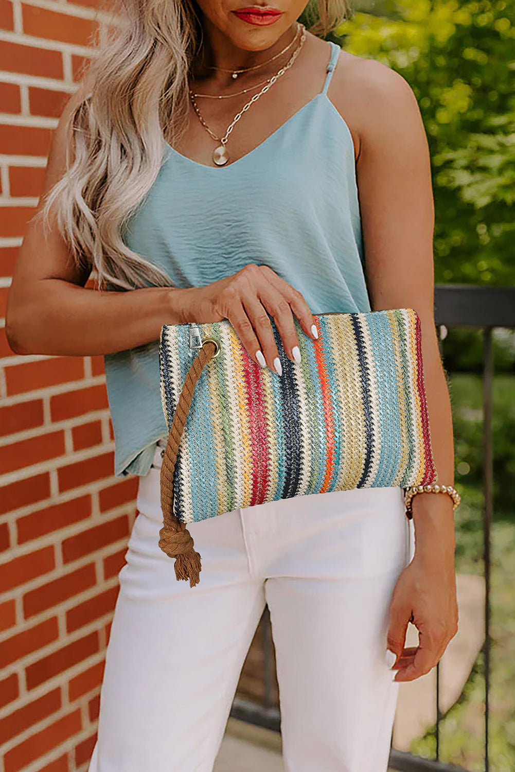 Multicolor straw wristlet