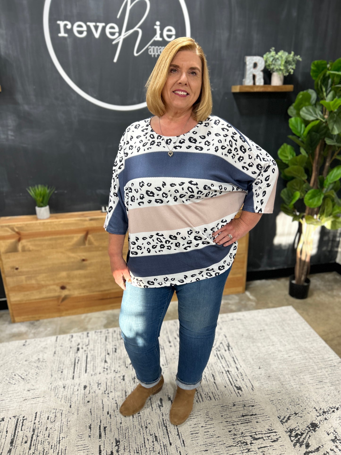 Curvy Colorblock Stripe Leopard Top