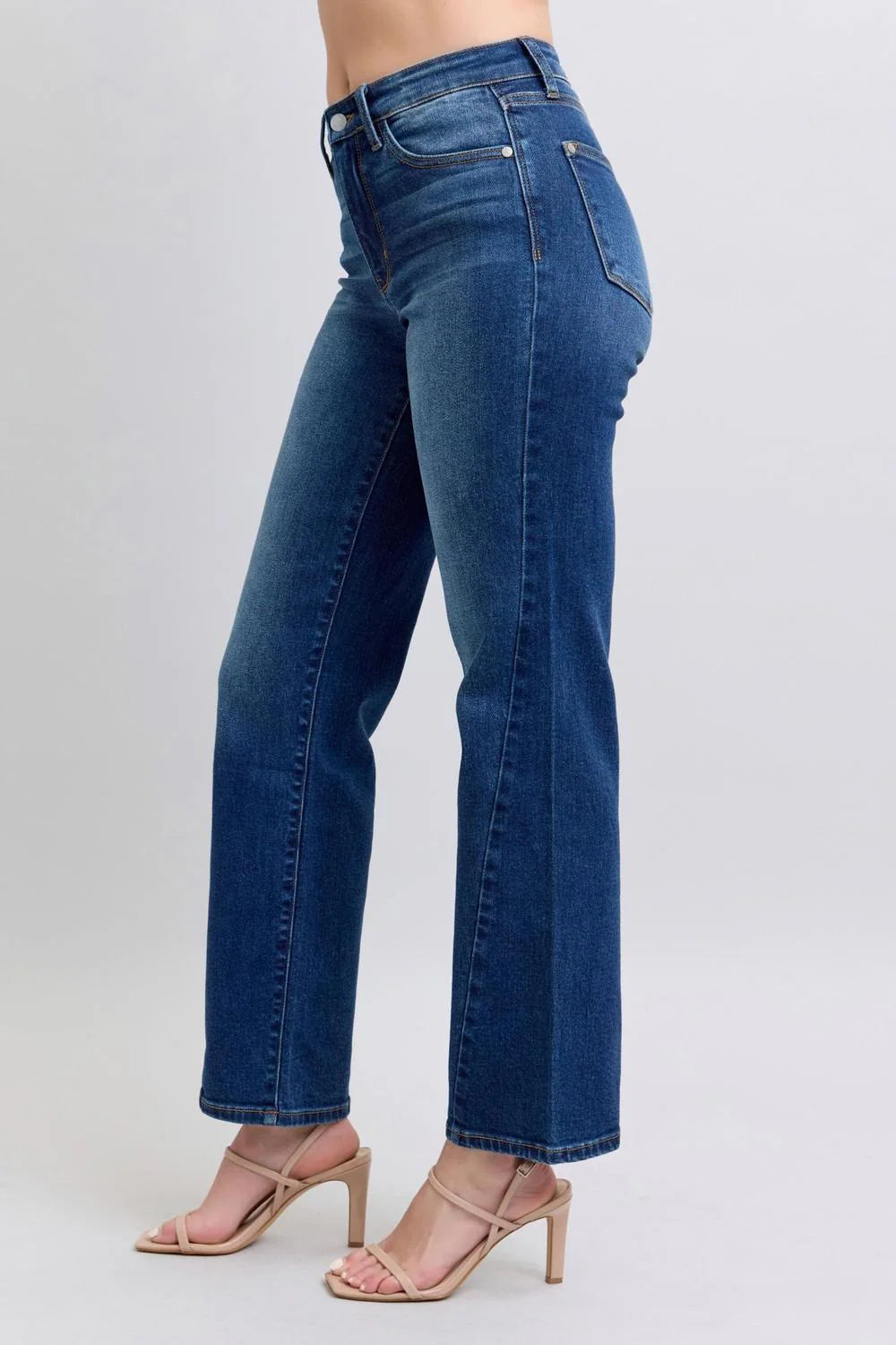 JB82629: Mid-Rise Side Seam Detail Straight Jeans