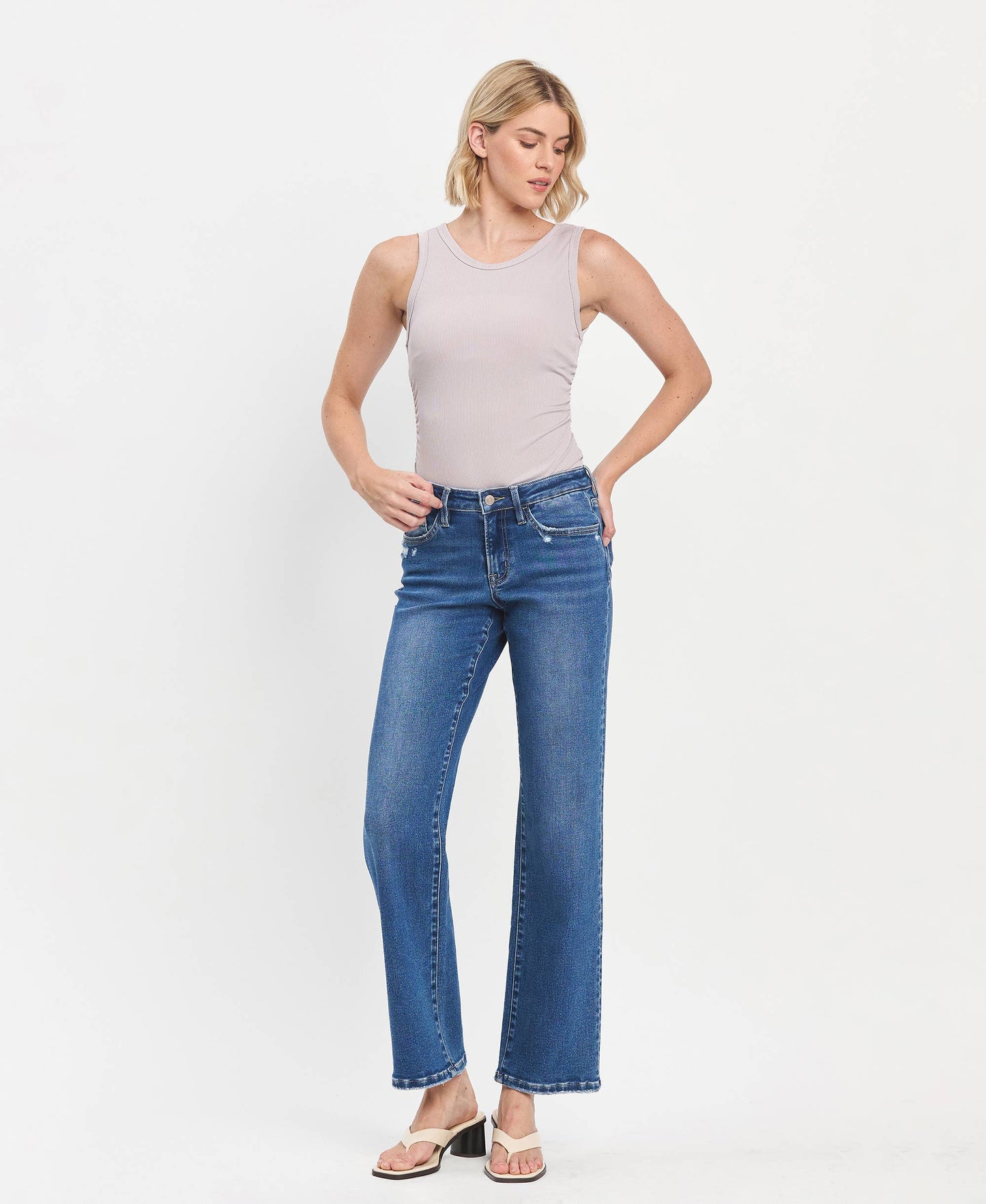 LV1488: MID RISE FULL LENGTH STRAIGHT LEG JEANS