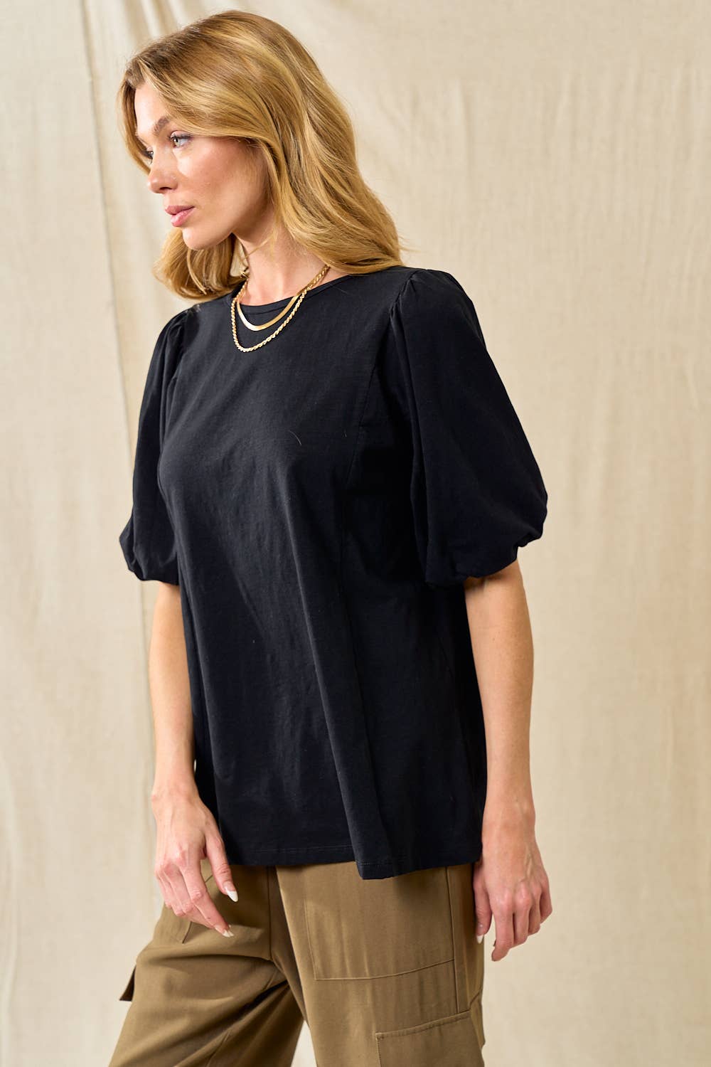 Black Puff Sleeve Top