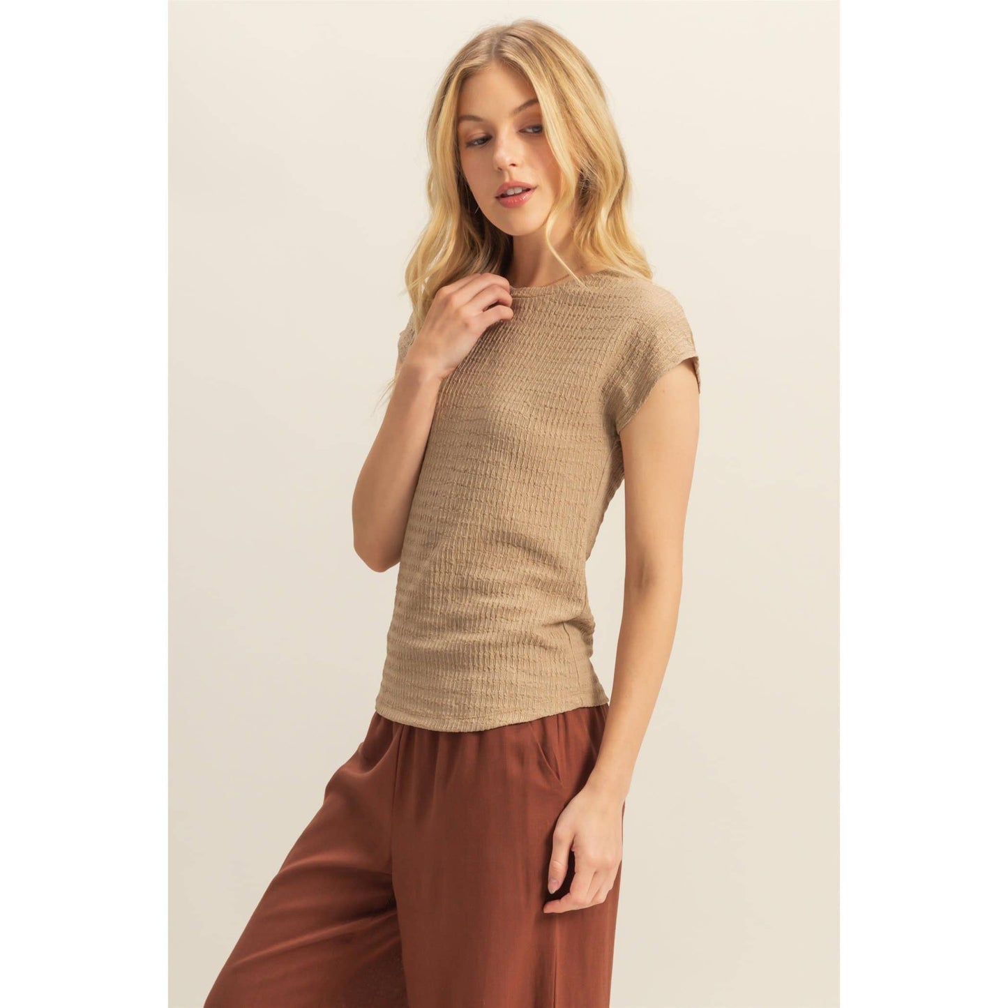 Crew Neck Textured Knit Top