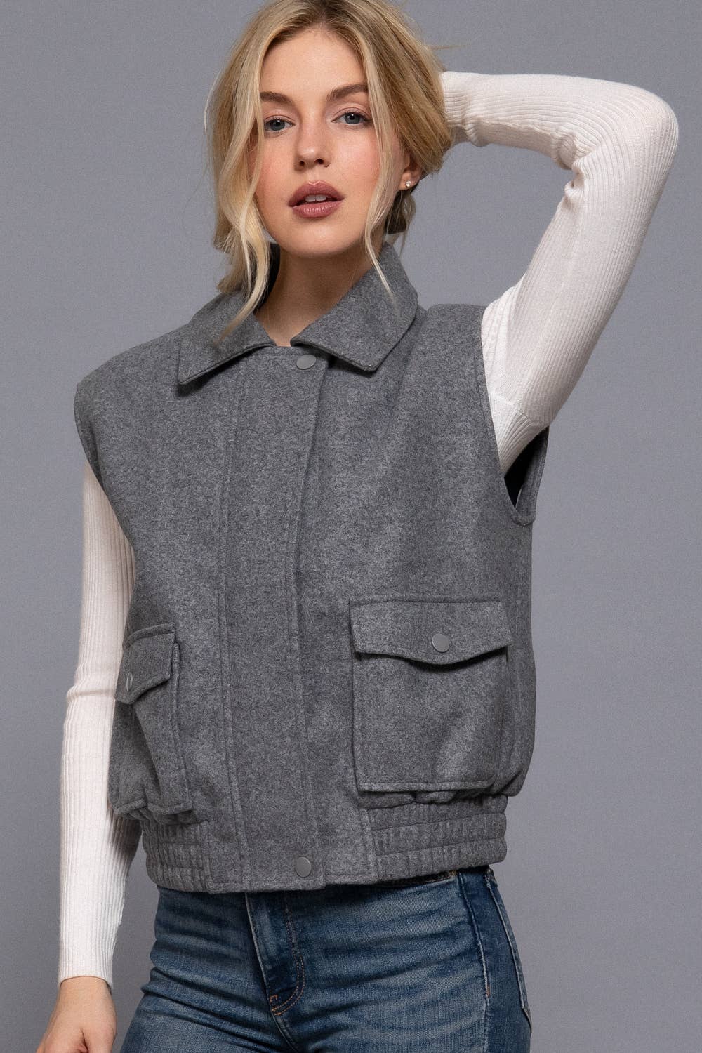 Notched Collar Zip Up Vest