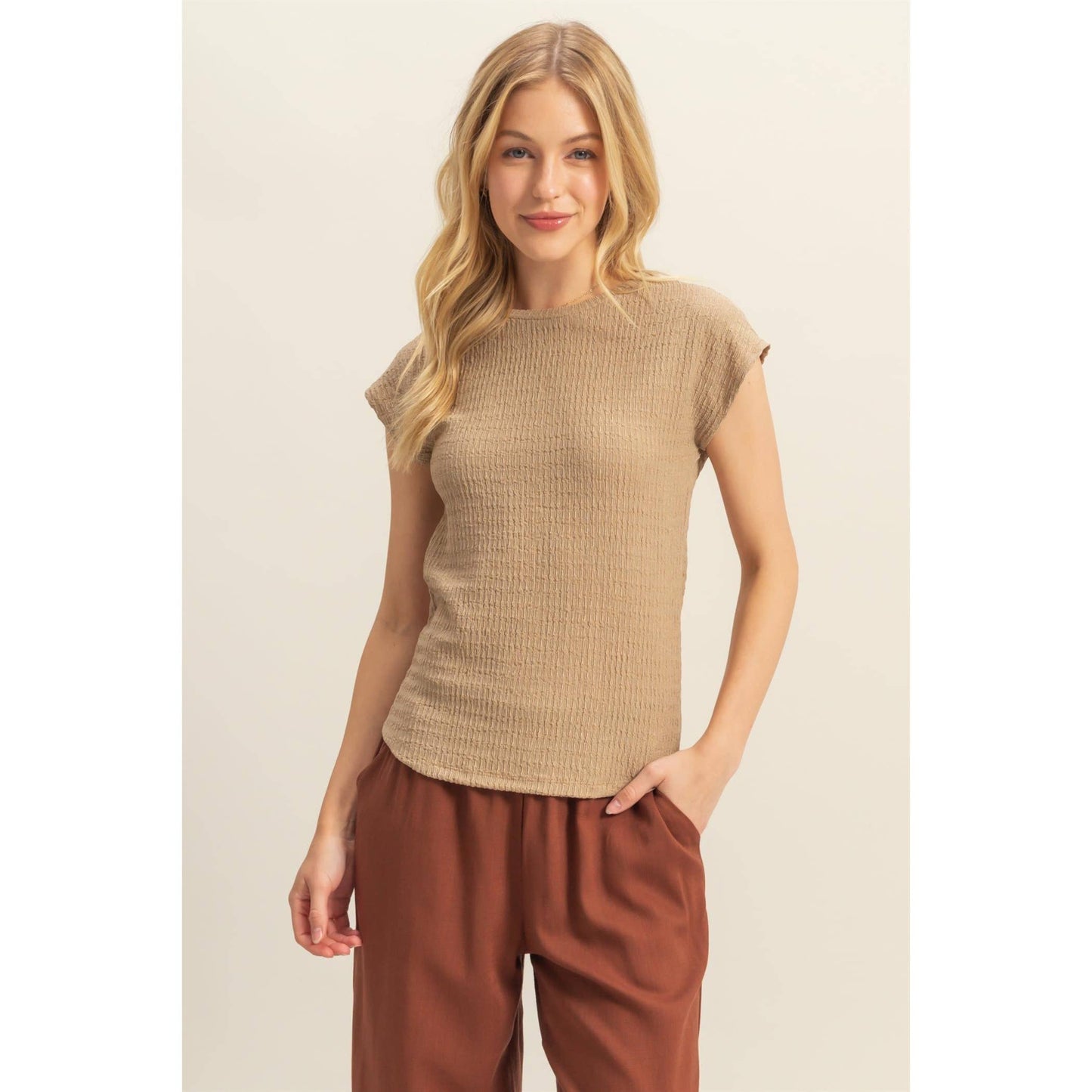 Crew Neck Textured Knit Top