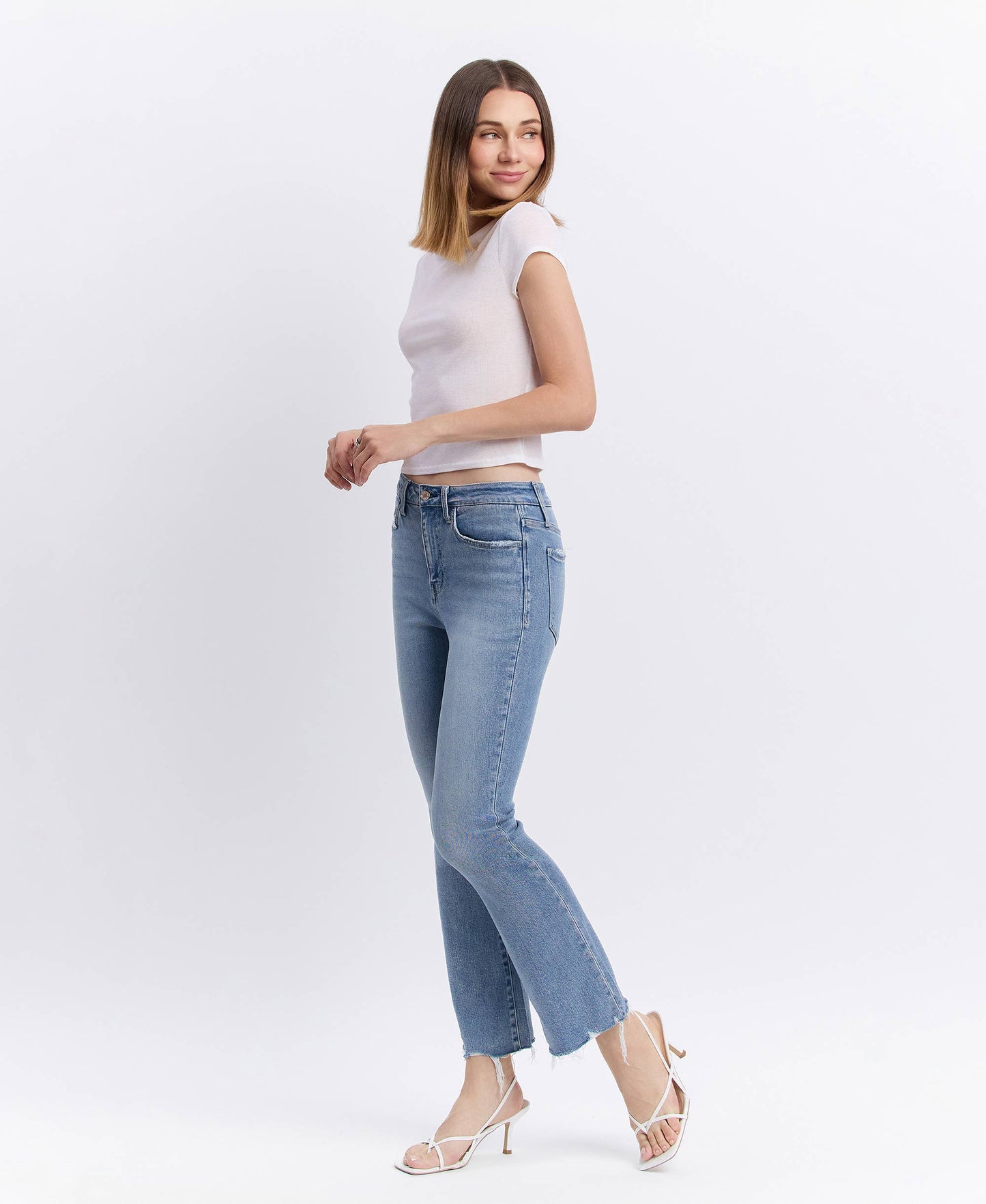 LV1709: HIGH RISE RAW HEM KICK FLARE JEANS