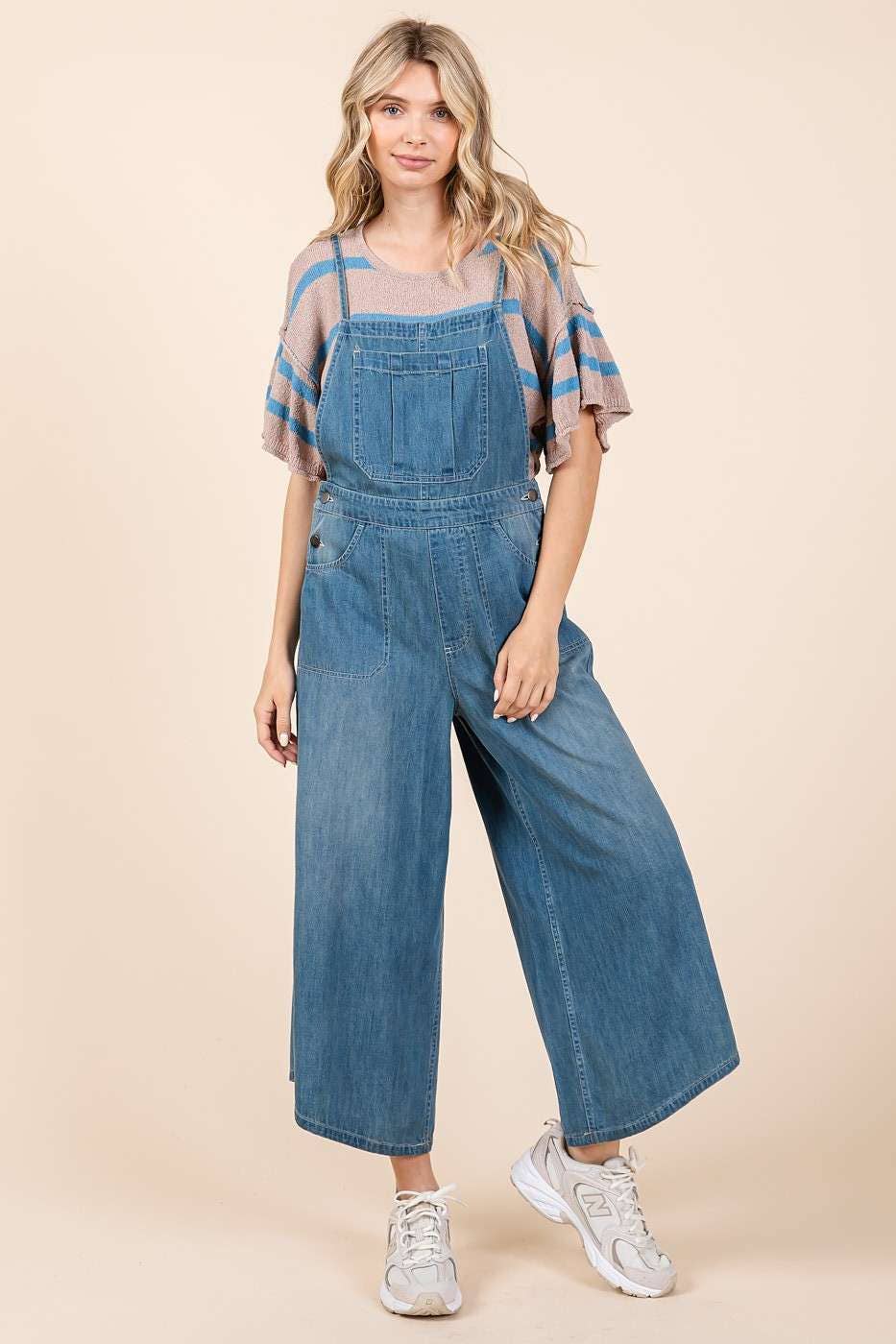 DENIM TIE BACK OVERALLS