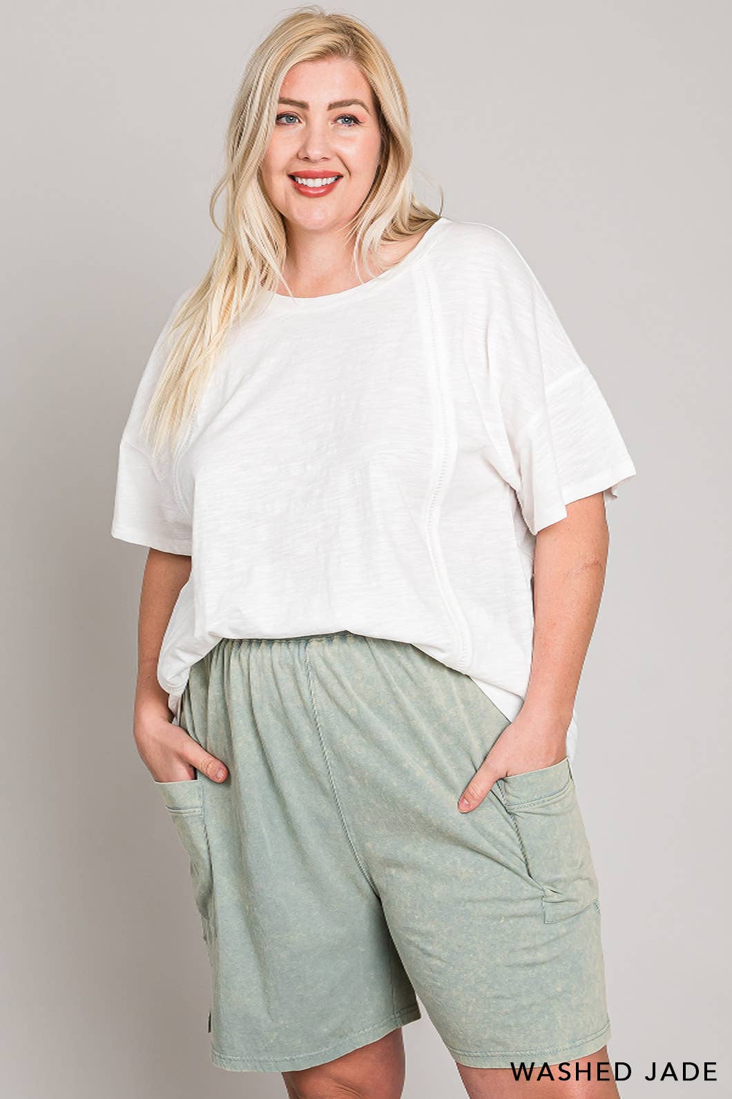 CURVY Sage Vintage Washed Shorts