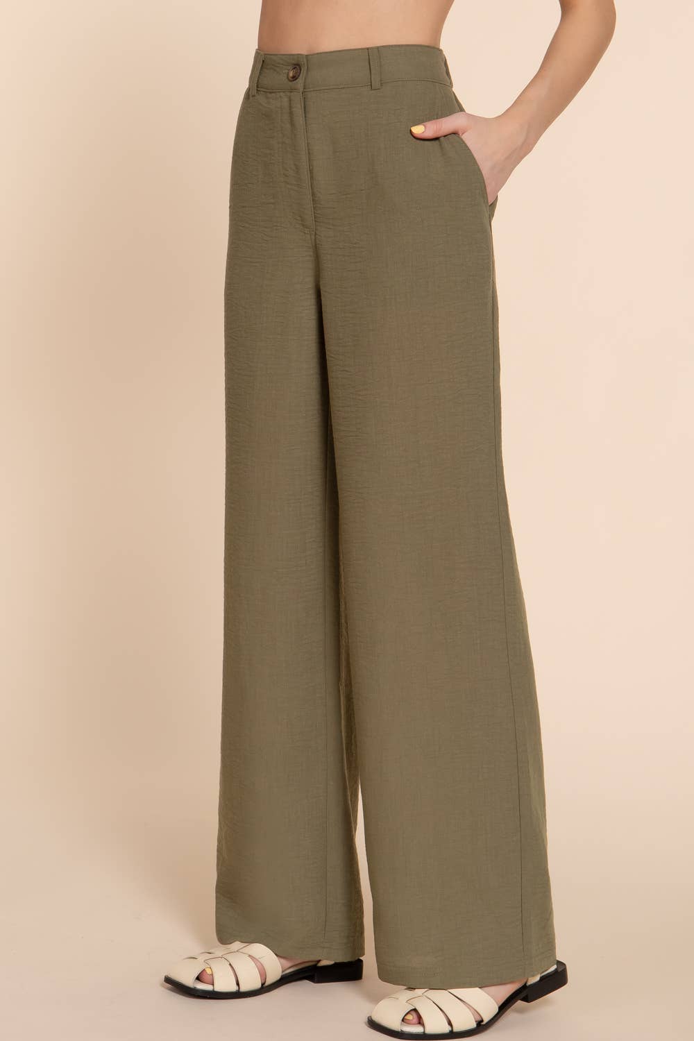 Straight Woven Linen Effect Pants
