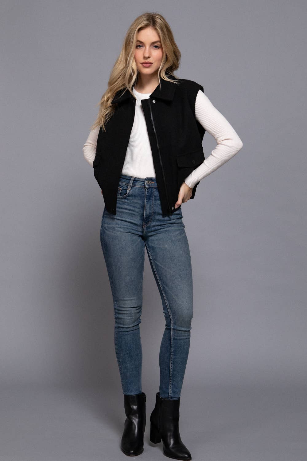 Notched Collar Zip Up Vest