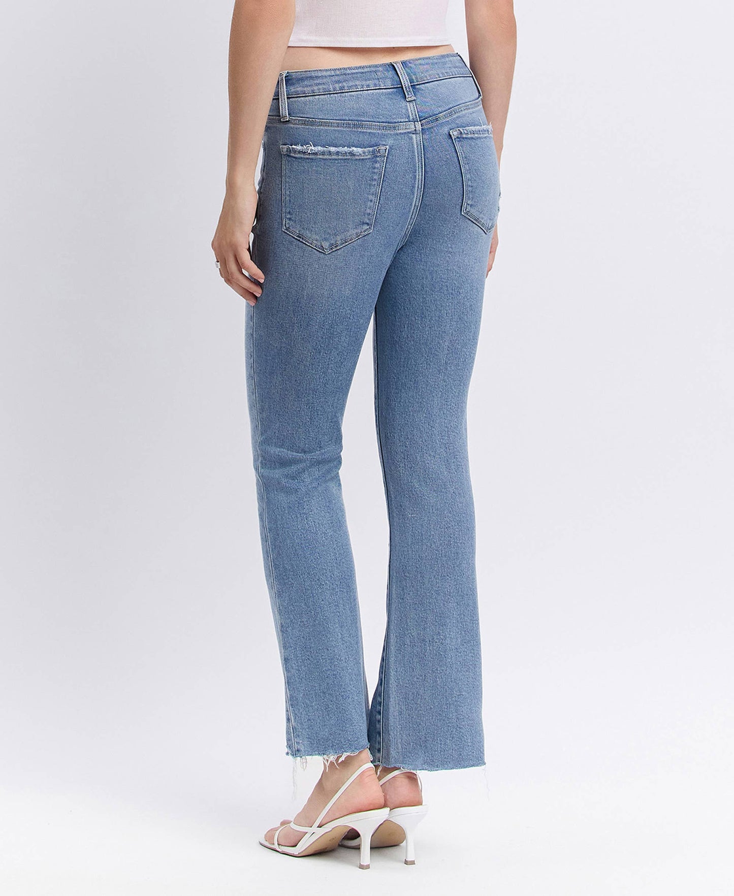 LV1709: HIGH RISE RAW HEM KICK FLARE JEANS