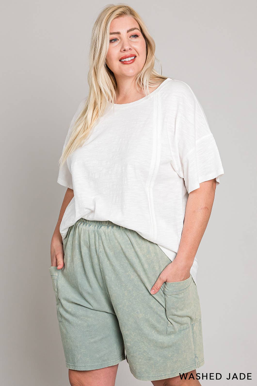 CURVY Sage Vintage Washed Shorts