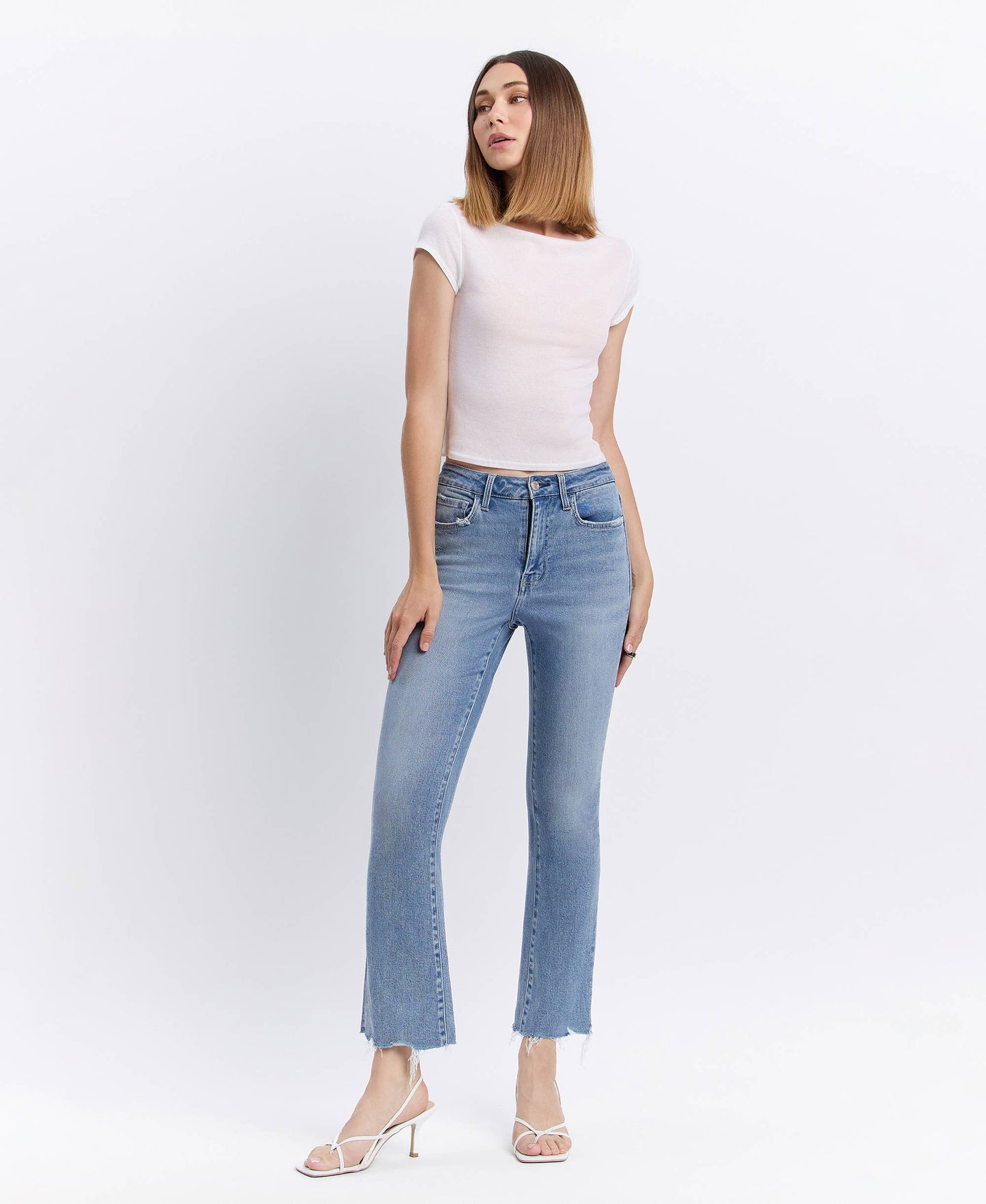 LV1709: HIGH RISE RAW HEM KICK FLARE JEANS