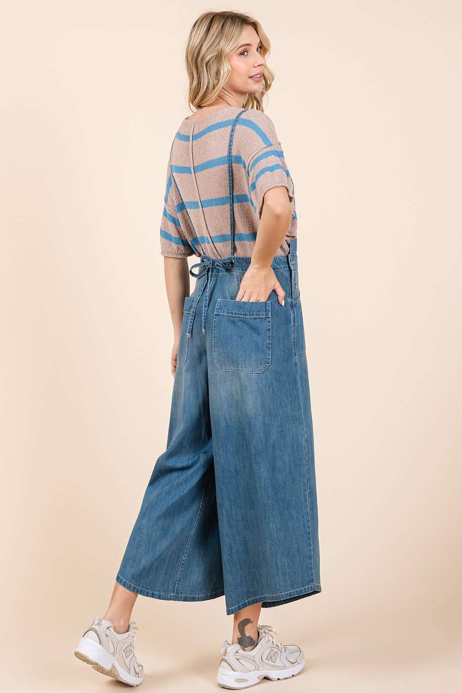 DENIM TIE BACK OVERALLS
