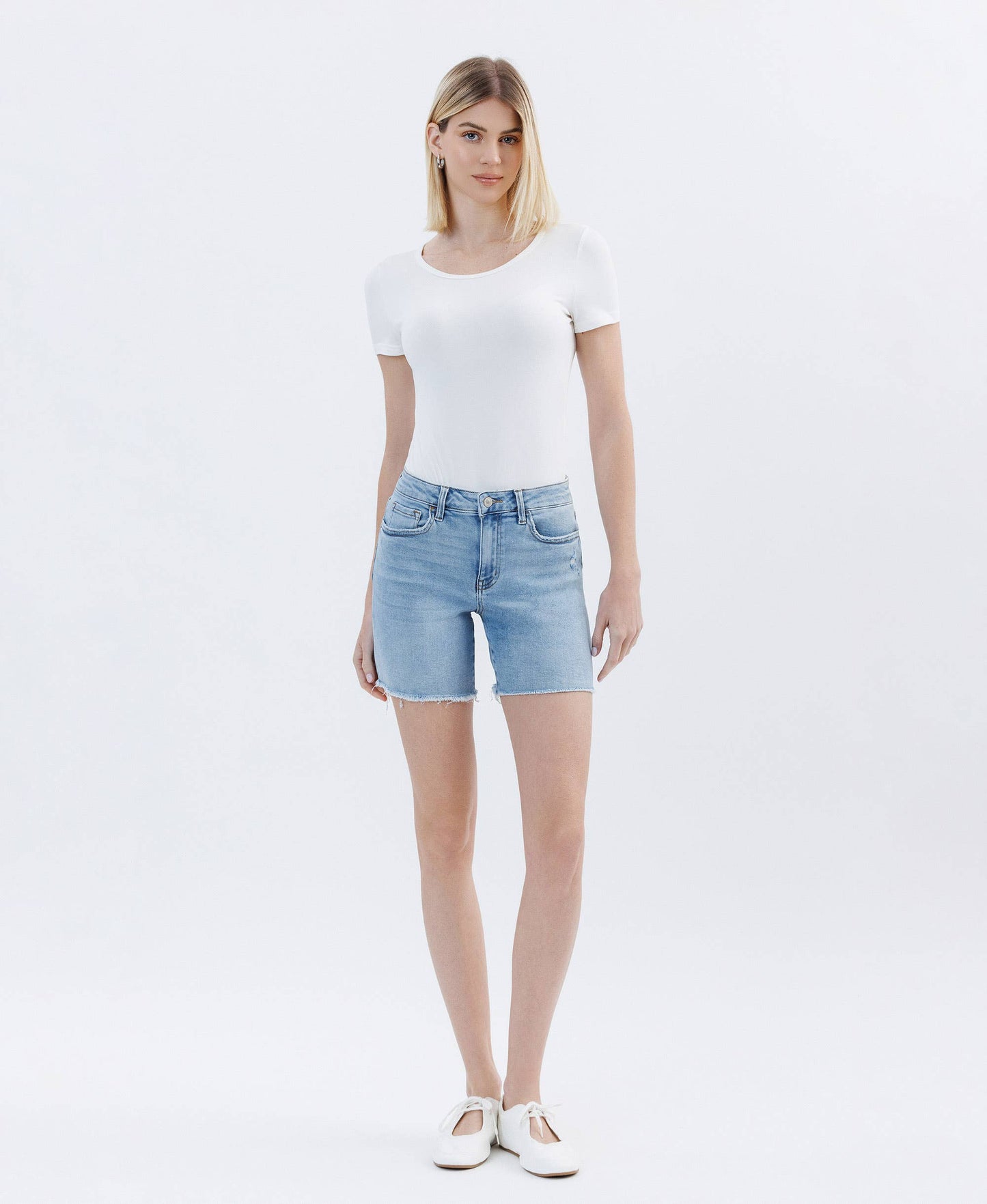 LV1726: HIGH RISE RAW HEM MIDI SHORTS