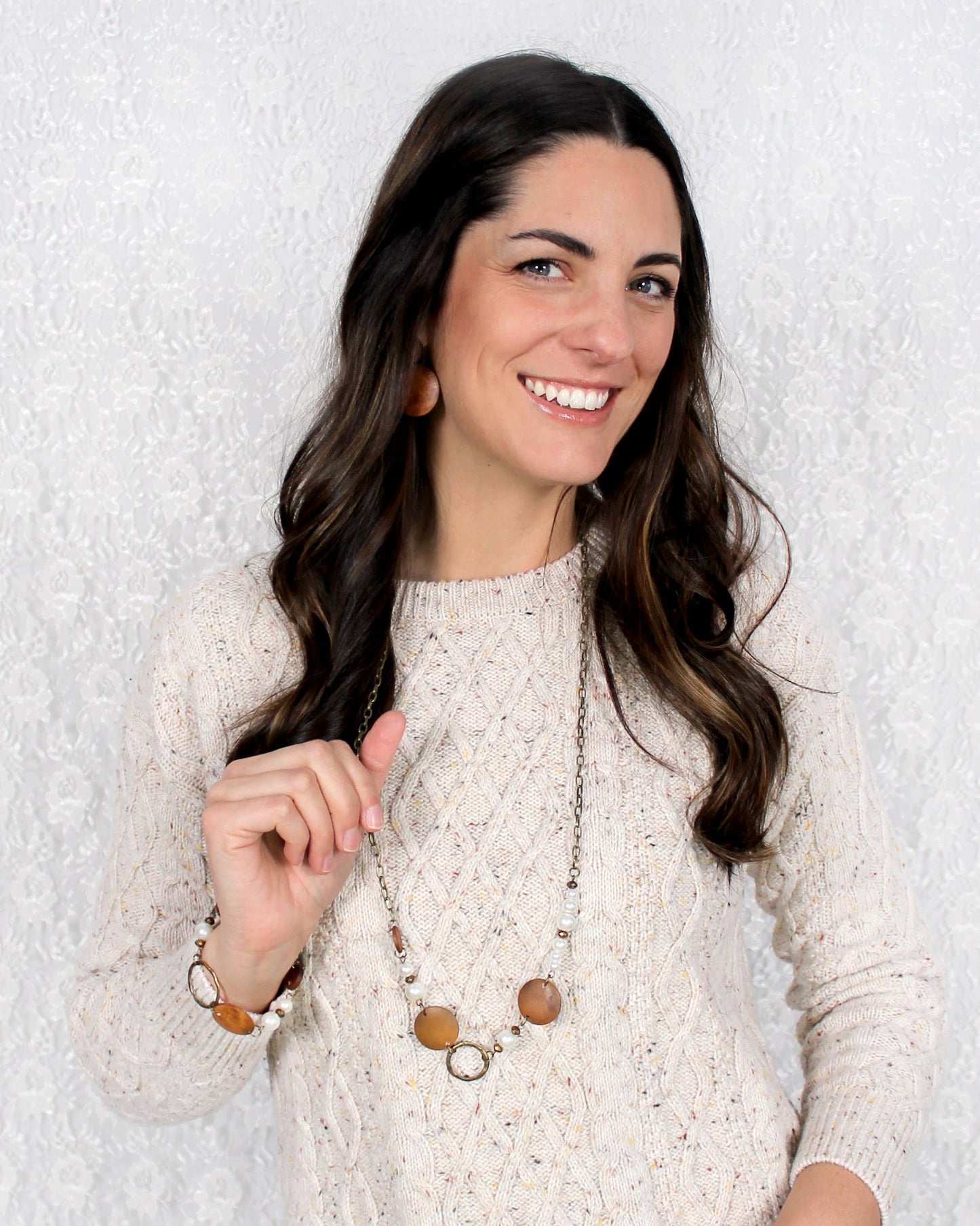 Wood Disc & Pearl Toggle Clasp Bracelet