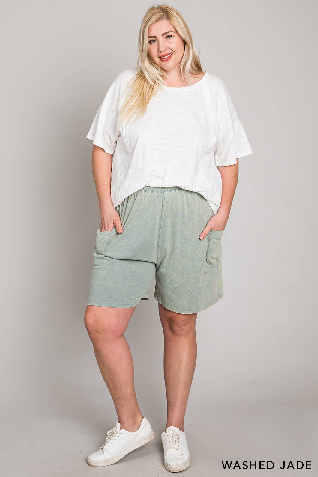 CURVY Sage Vintage Washed Shorts