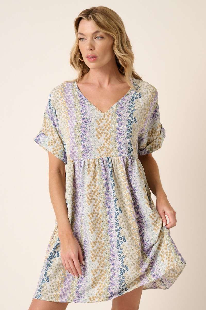 FLOWER PRINT V-NECK BABYDOLL DRESS