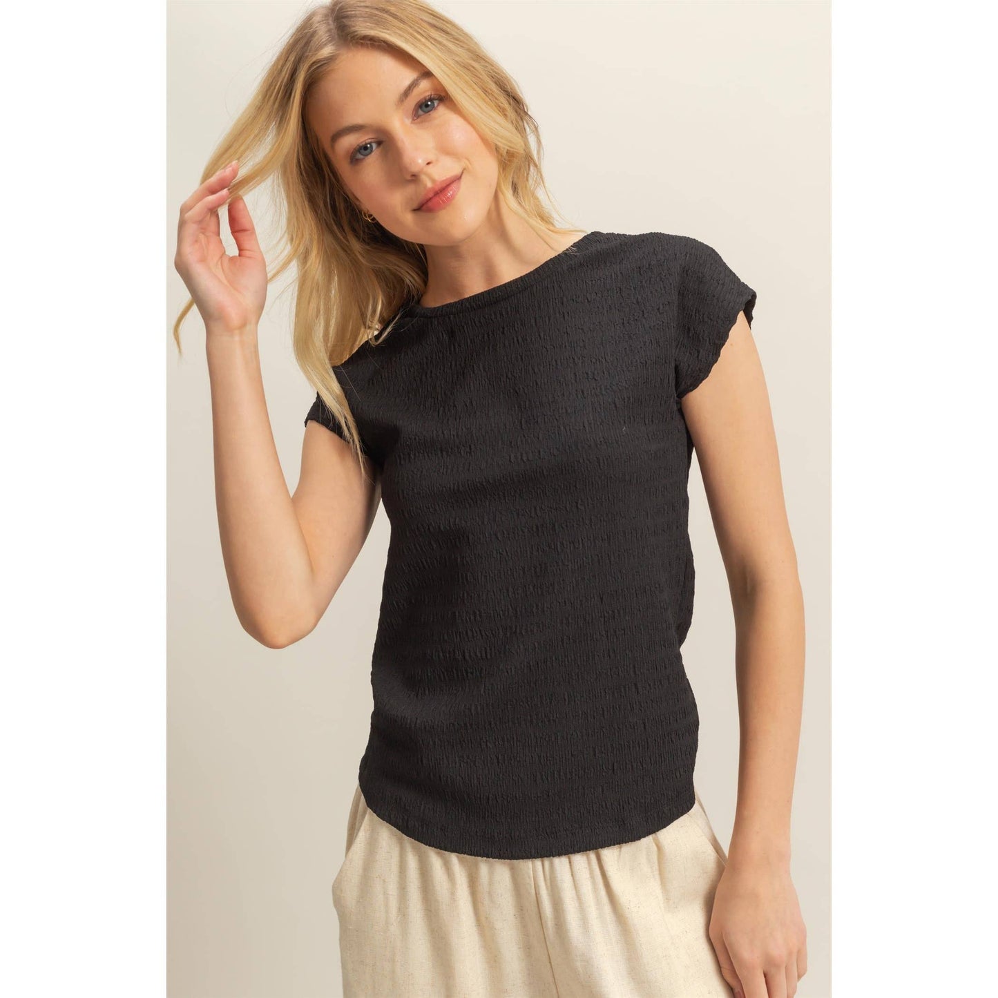 Crew Neck Textured Knit Top