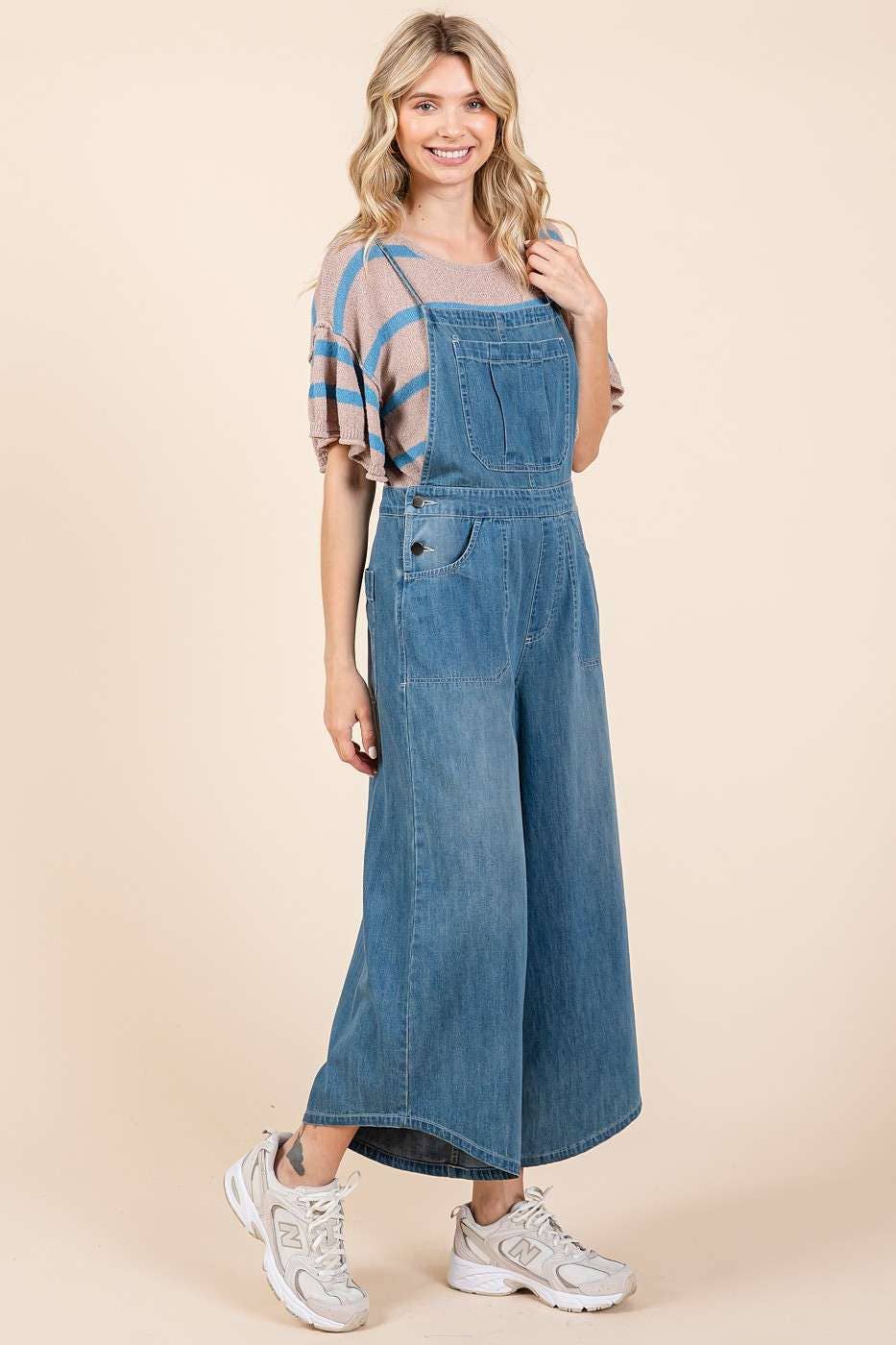 DENIM TIE BACK OVERALLS