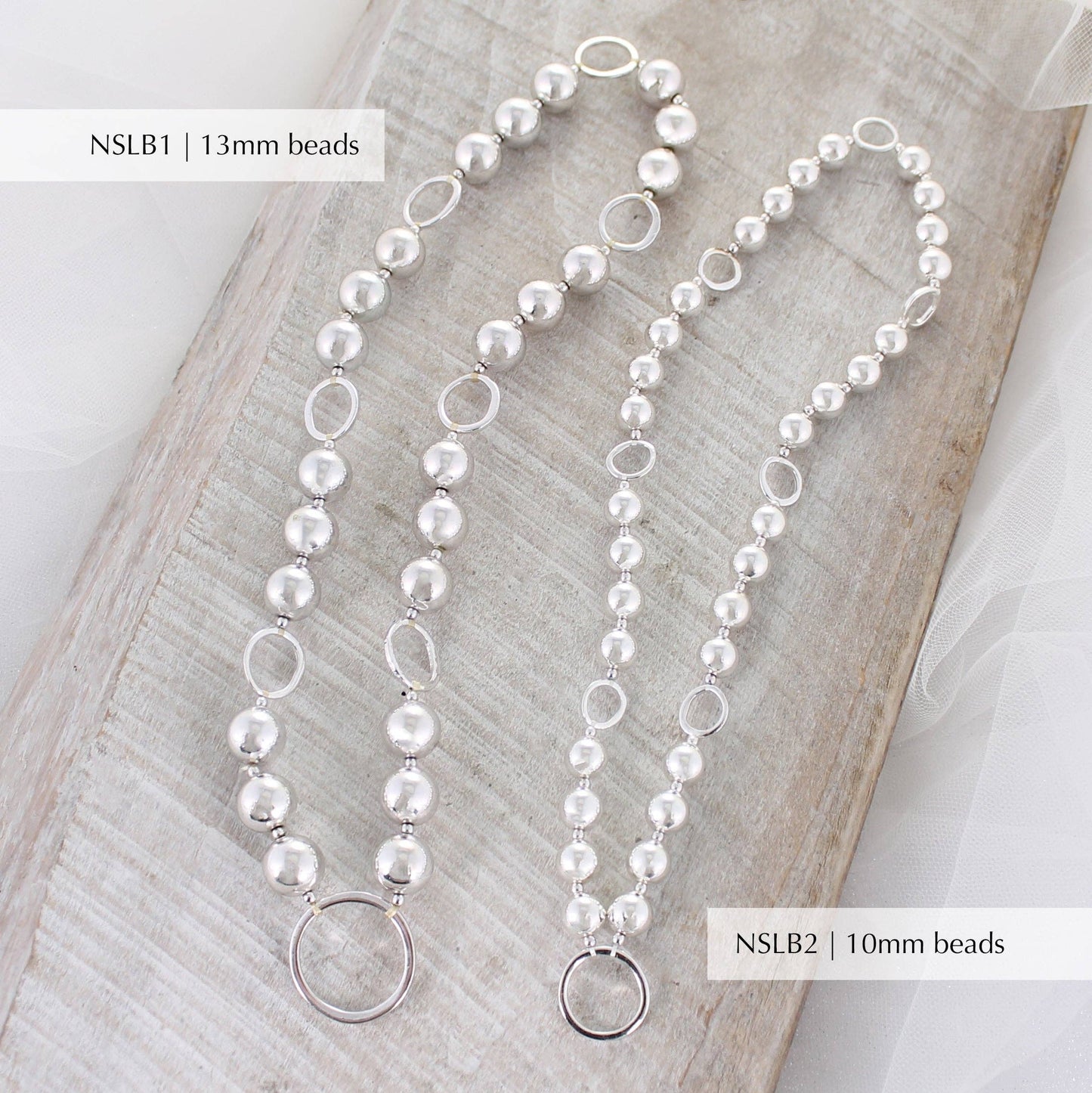 Silver Bead Stretch Necklace w/ Circle Links