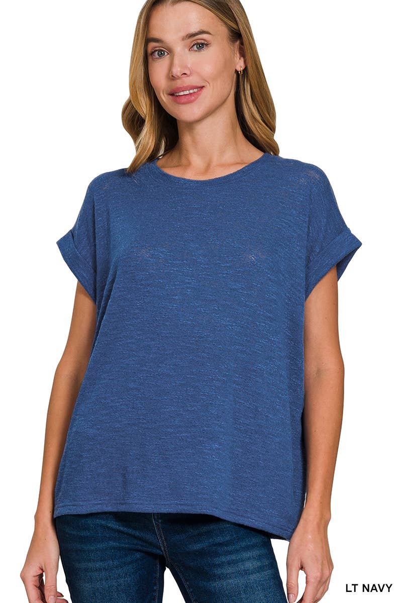 Roll-Sleeve Lightweight Sweater