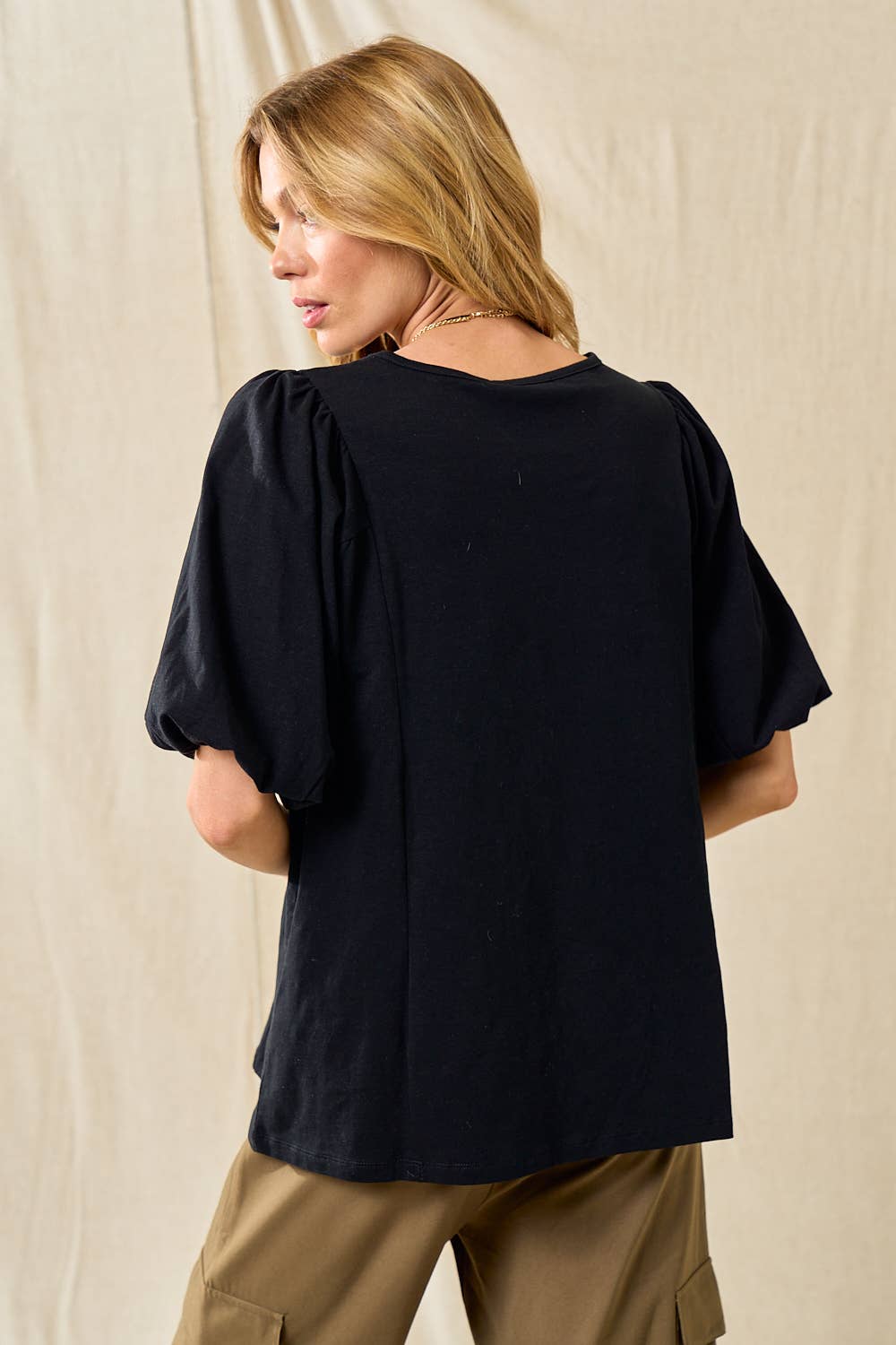 Black Puff Sleeve Top