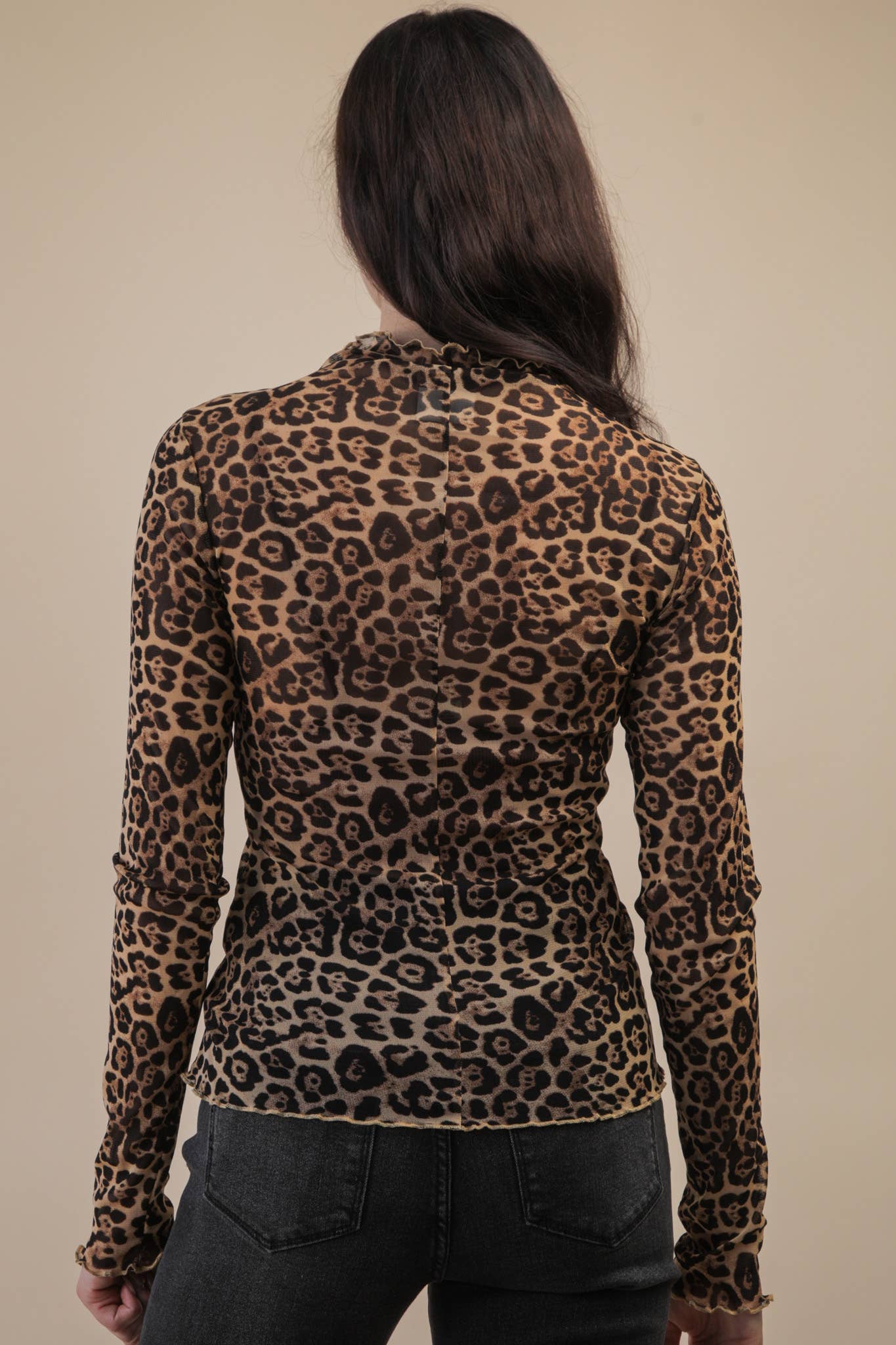Fitted Sheer Mesh Knit Top: LEOPARD