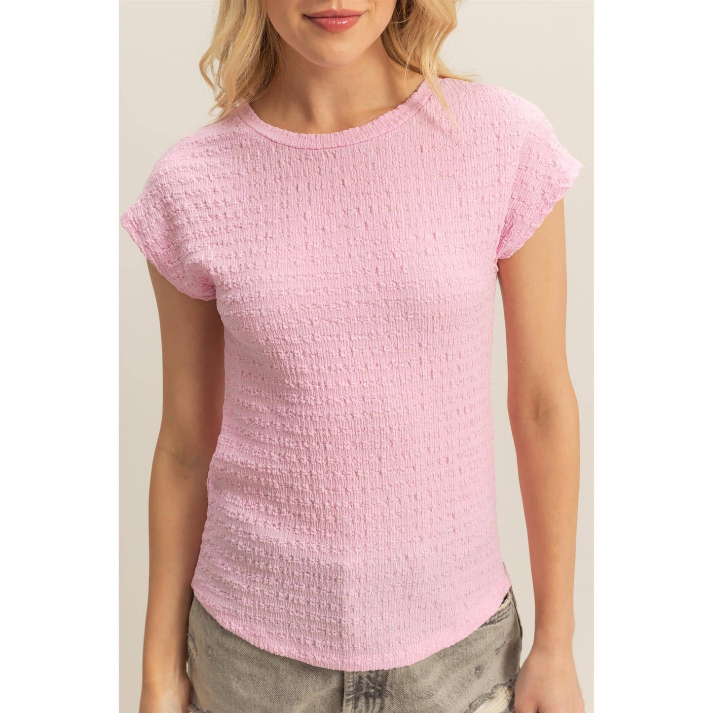 Crew Neck Textured Knit Top