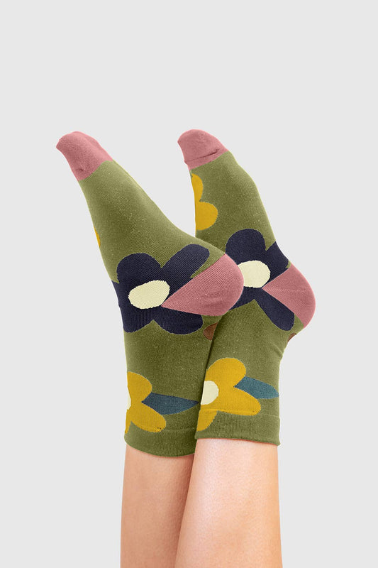 Floral Socks-Olive