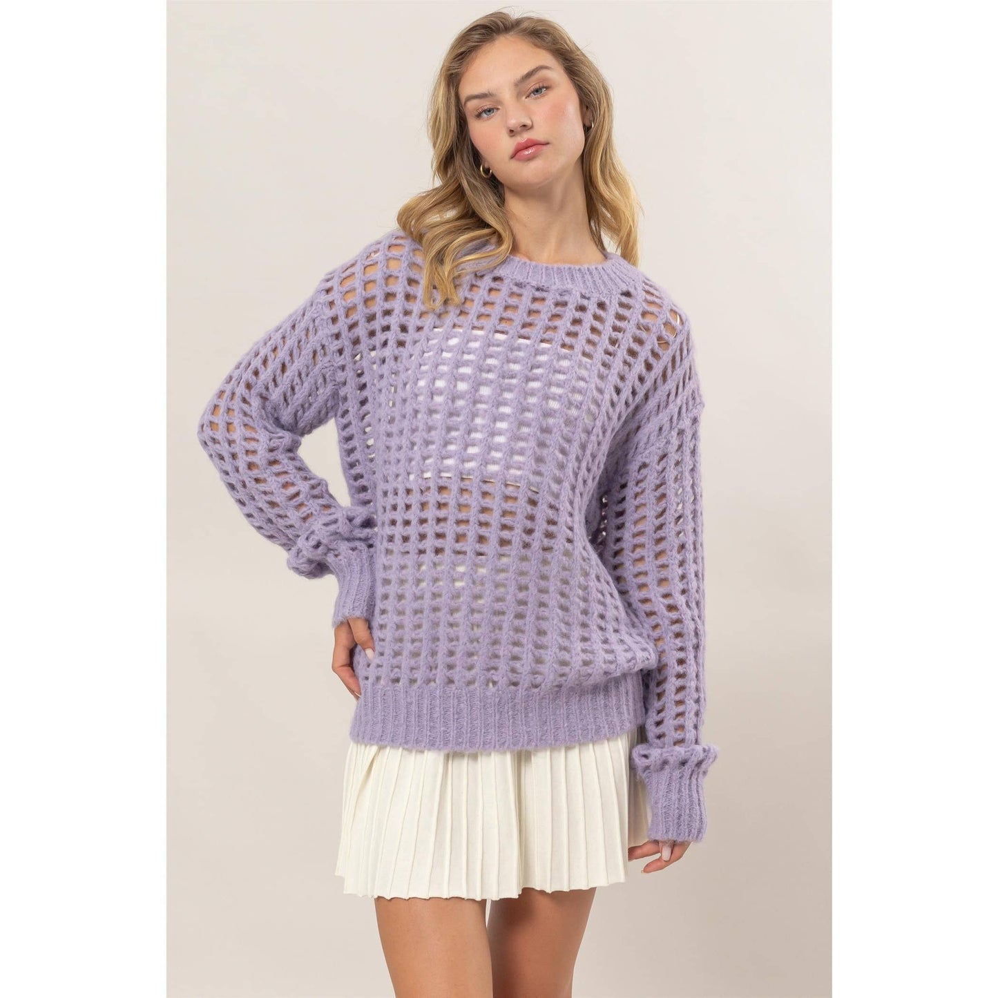 Open Stitch Lavender Sweater