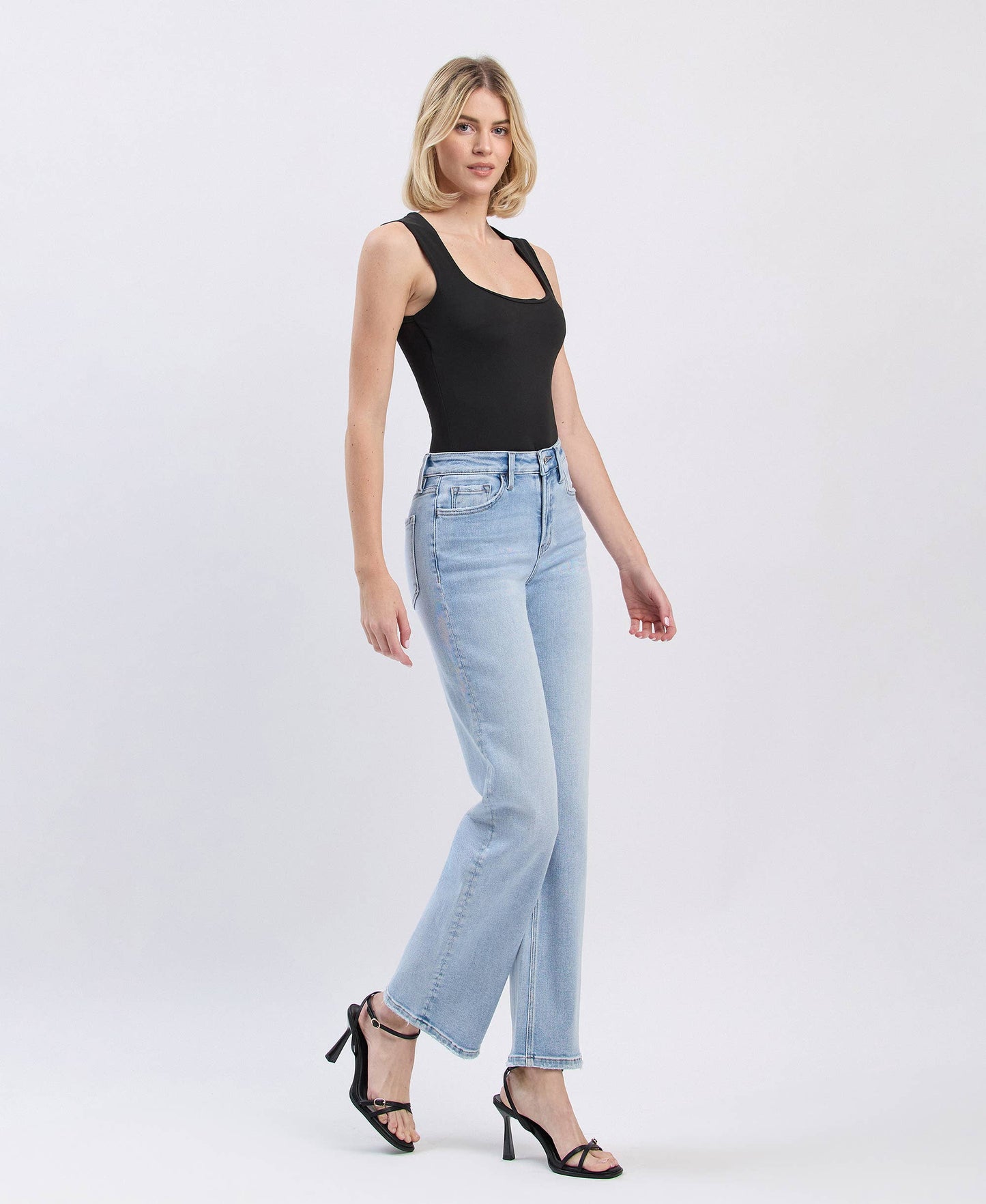 LV1681:HIGH RISE SLIM WIDE LEG JEANS