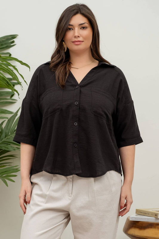 Curvy Button-Down Hi-Lo Top