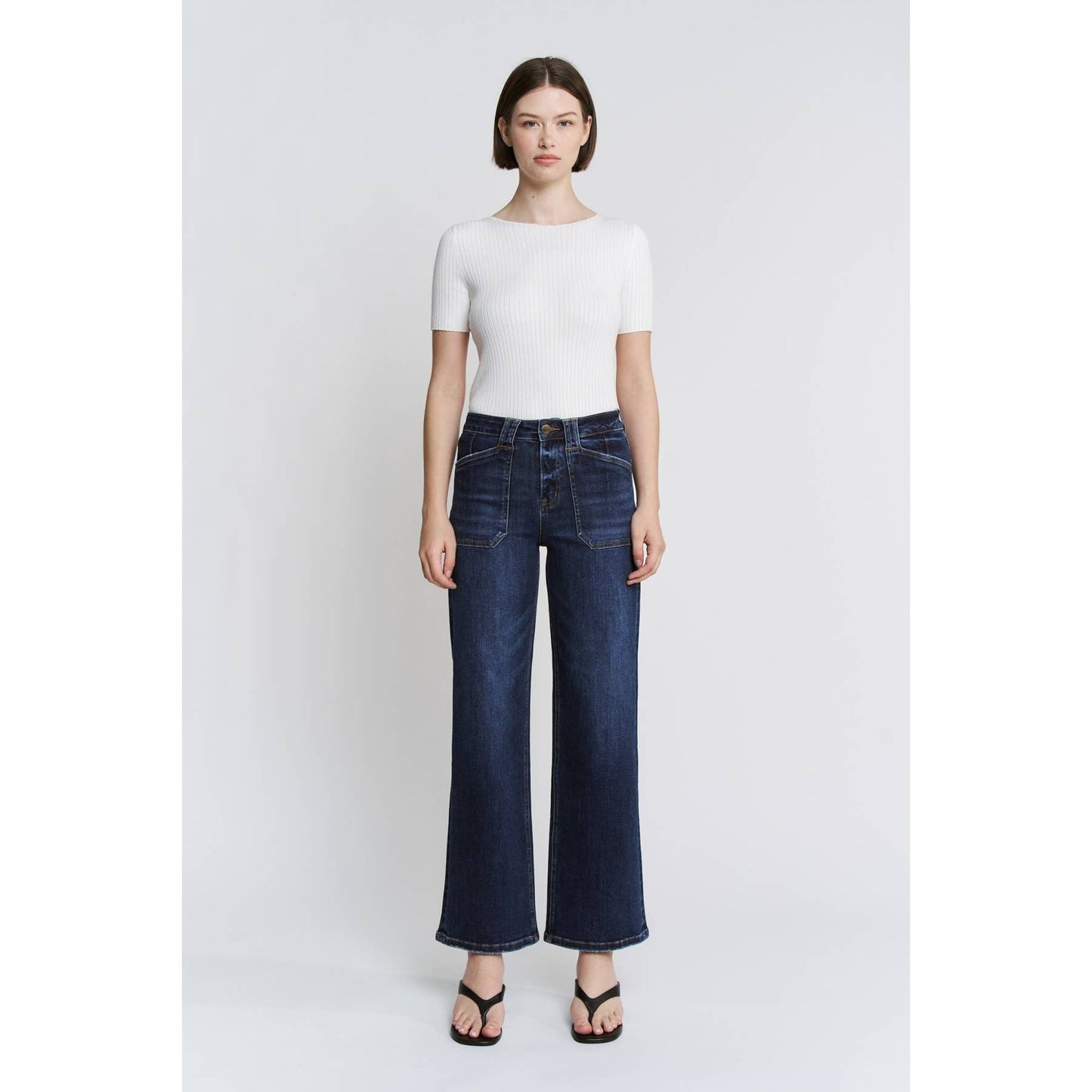 MICA: HIGH RISE WIDE LEG w/ PATCH PKT JEANS