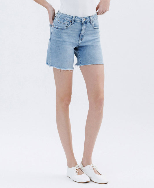 LV1726: HIGH RISE RAW HEM MIDI SHORTS