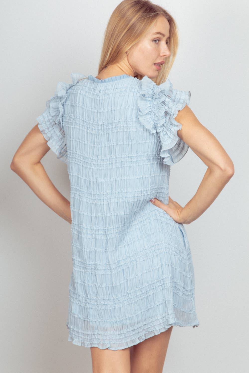 Ruffled Textured Mini Dress