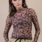 Fitted Sheer Mesh Lace Knit Top: CHAMPAGNE