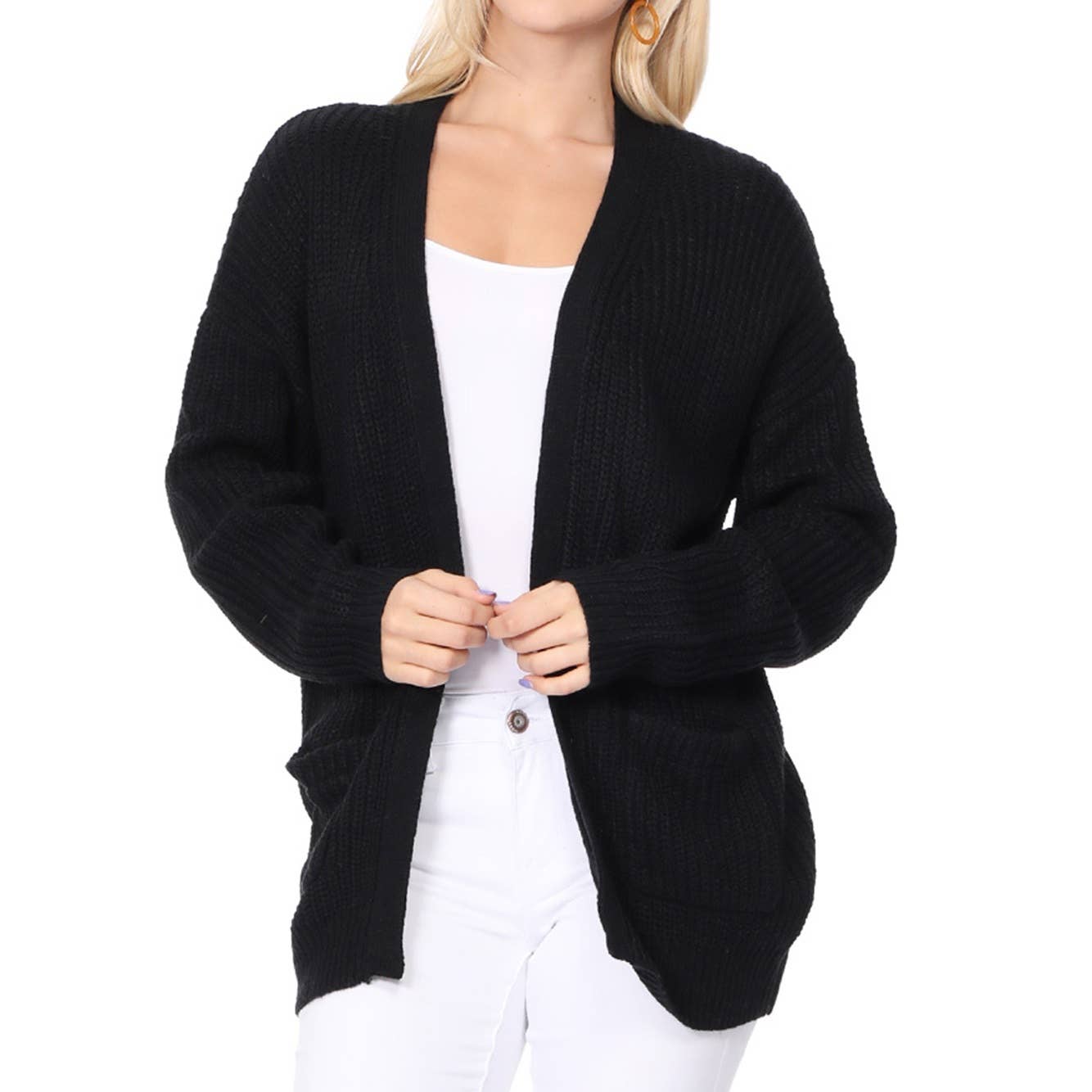 Waffle Knit Open Front Sweater Cardigan