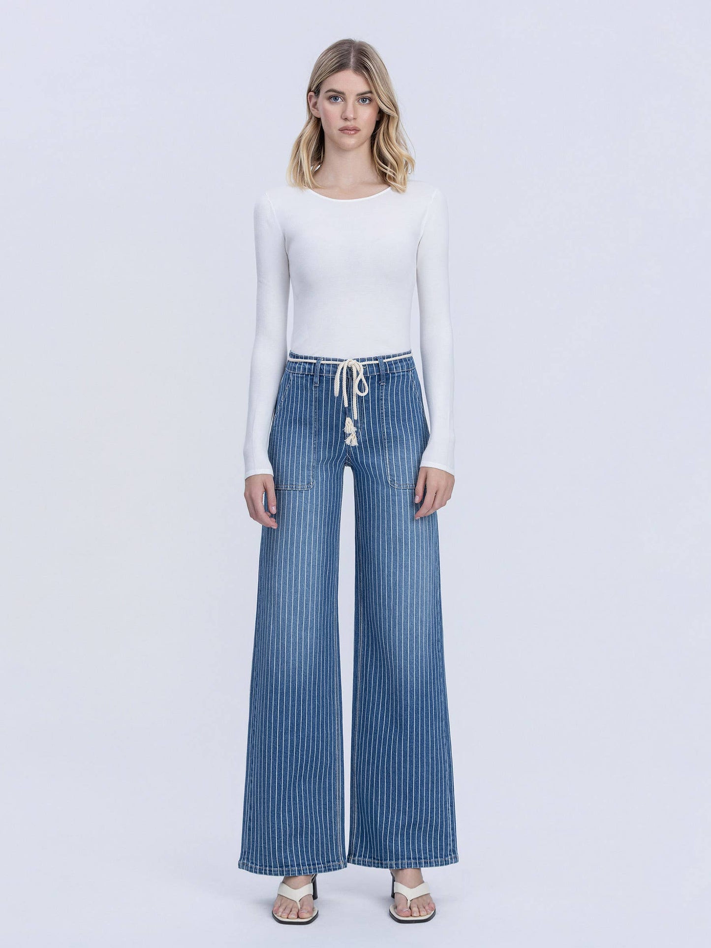 LV Pinstripe Wide Jeans