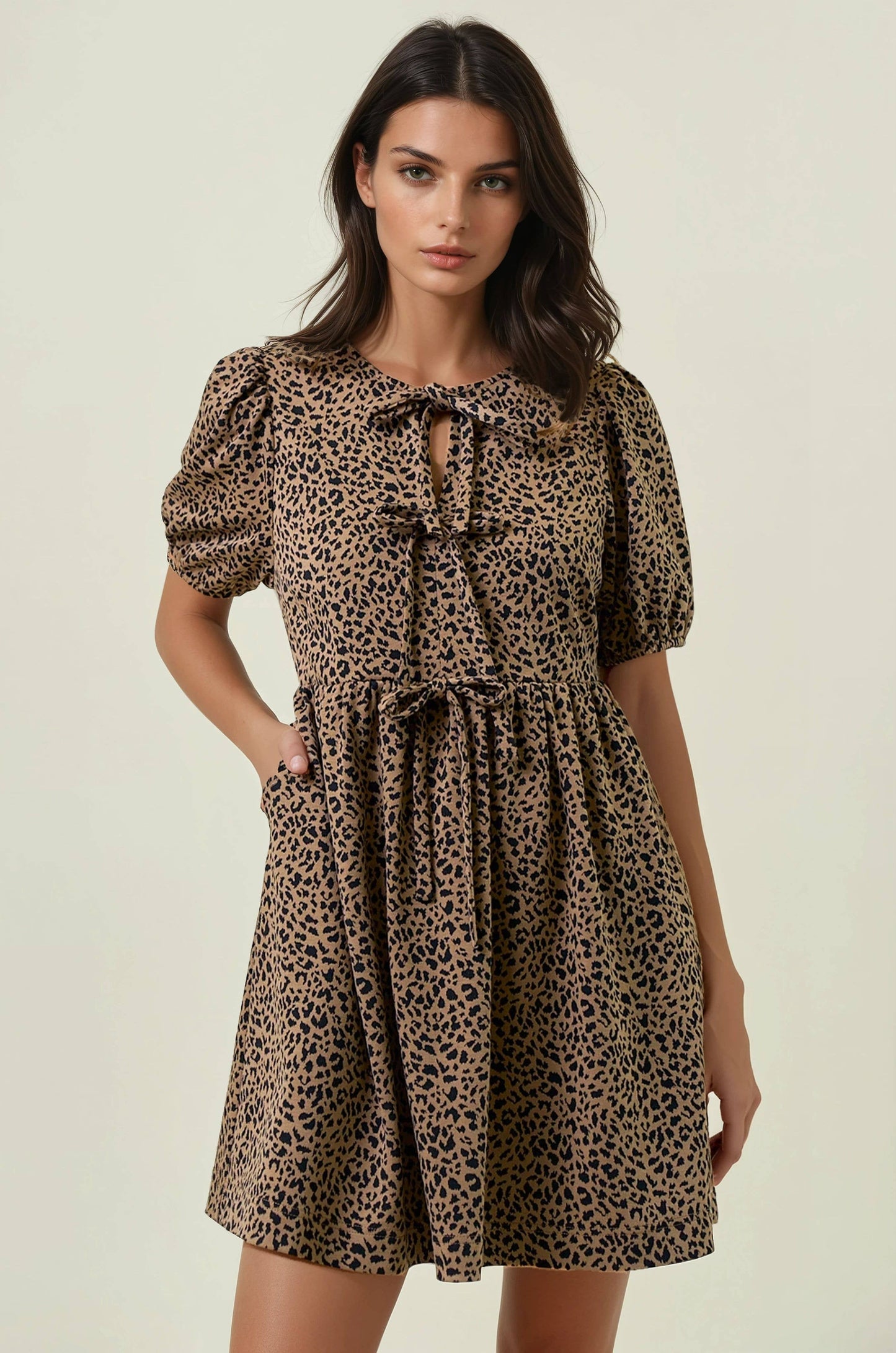 ANIMAL PRINT TIE FRONT DRESS