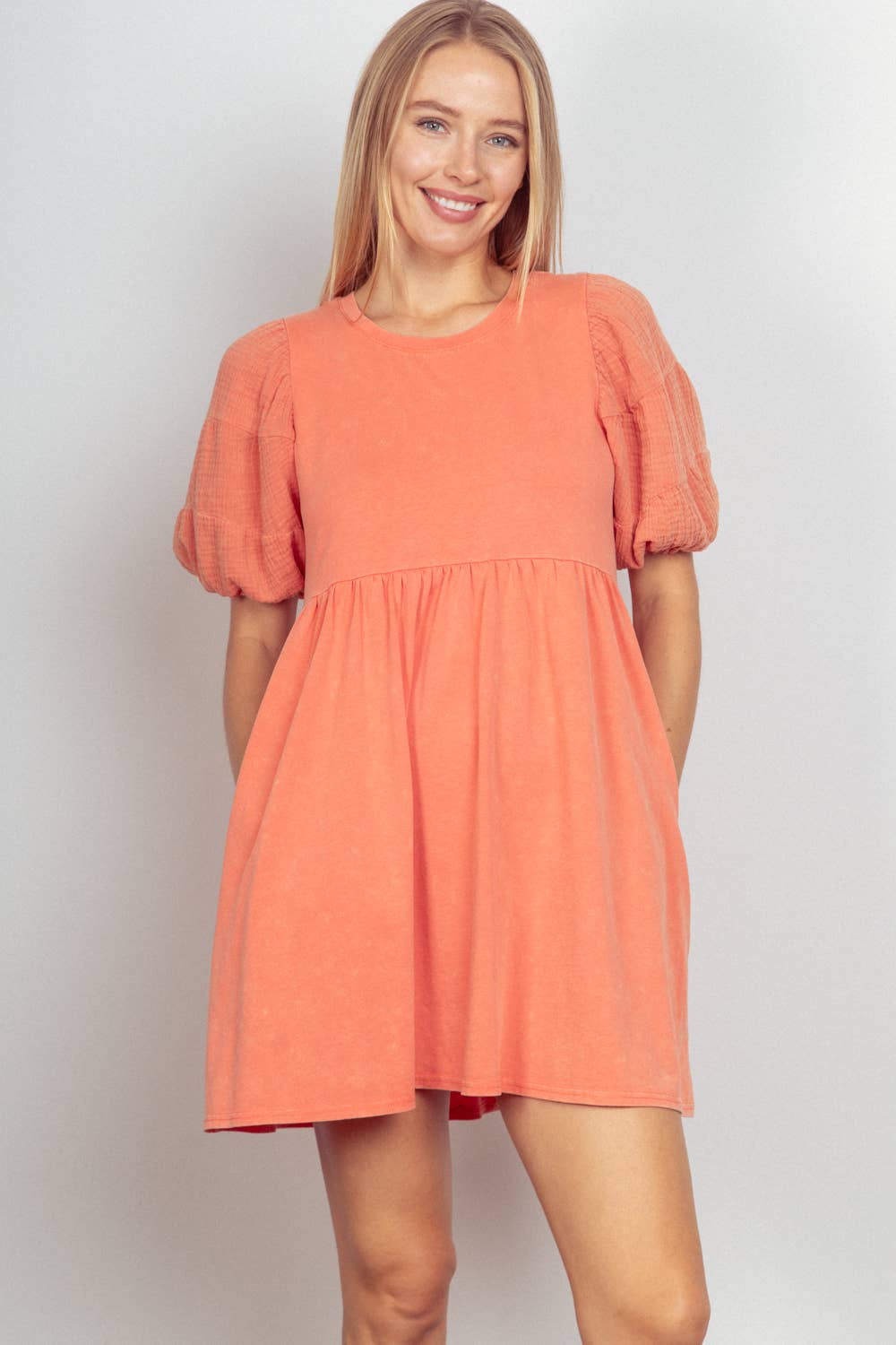 Gauze Puff Sleeve Dress