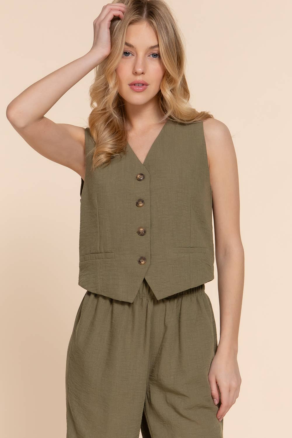 V-Neckline Linen Effect Vest