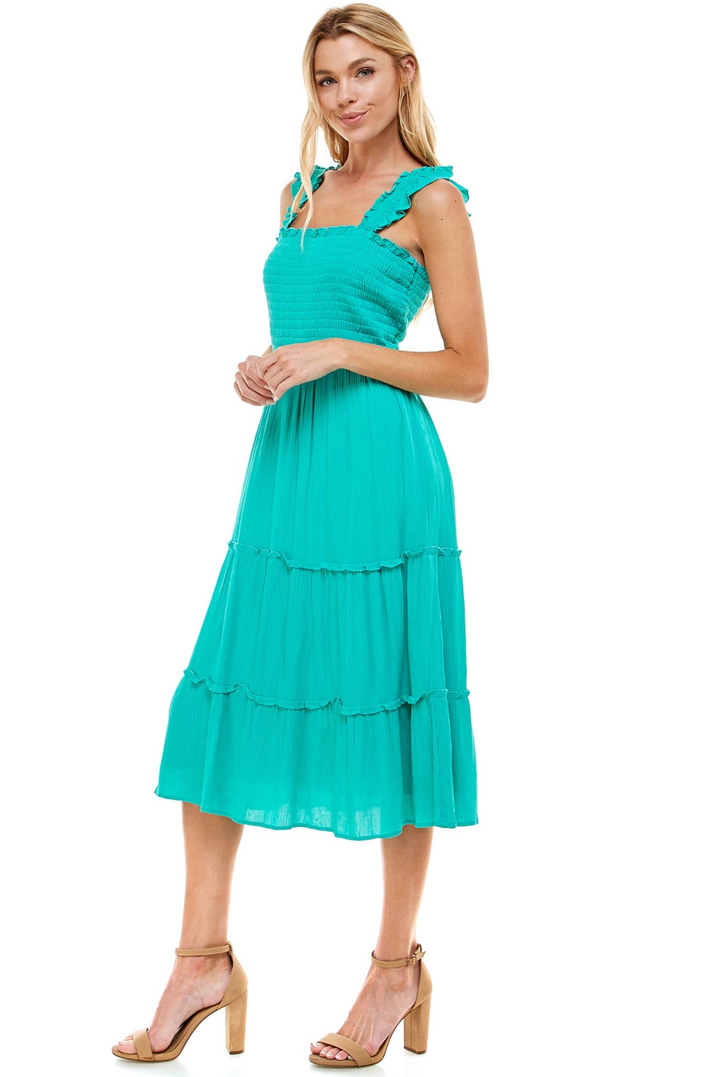 SMOCKED TOP RUFFLE DRESS