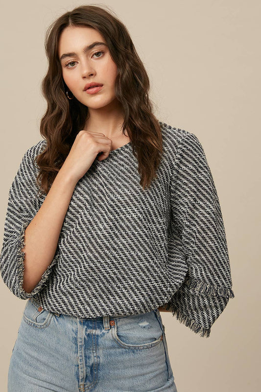 Textured Fringe Sleeve Top