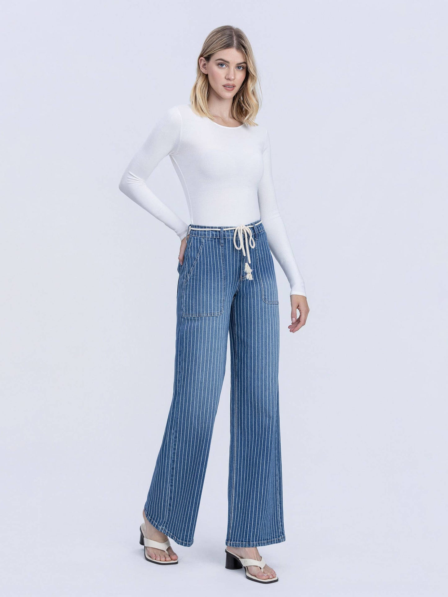 LV Pinstripe Wide Jeans