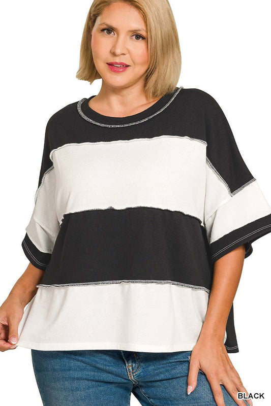 Curvy Color Block Exposed Seam Top