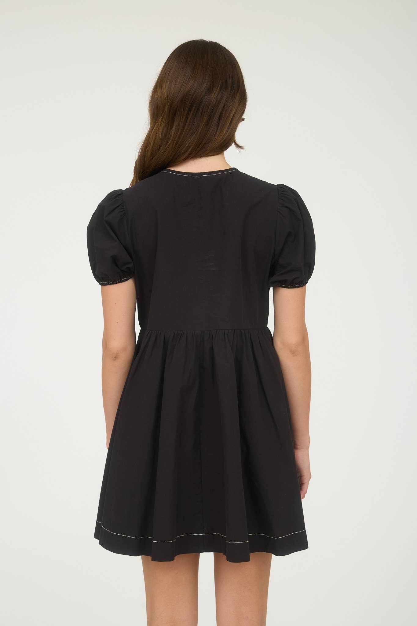 FRONT TIE PUFF SLEEVE BABYDOLL DRESS