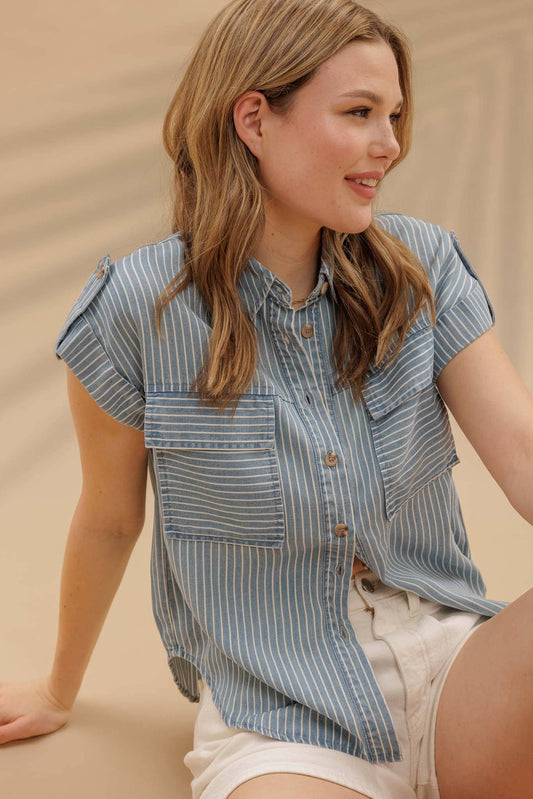 Stripe Chambray Button-Down Top