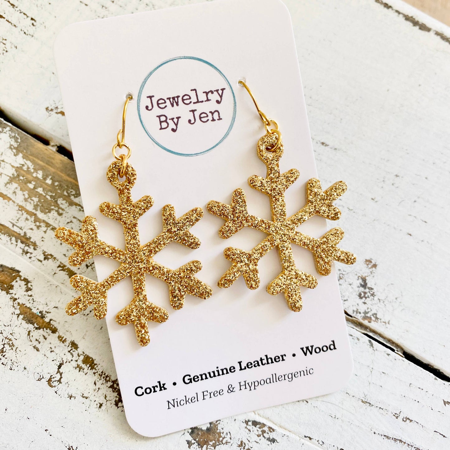 Snowflake Earrings: Gold Fine Glitter