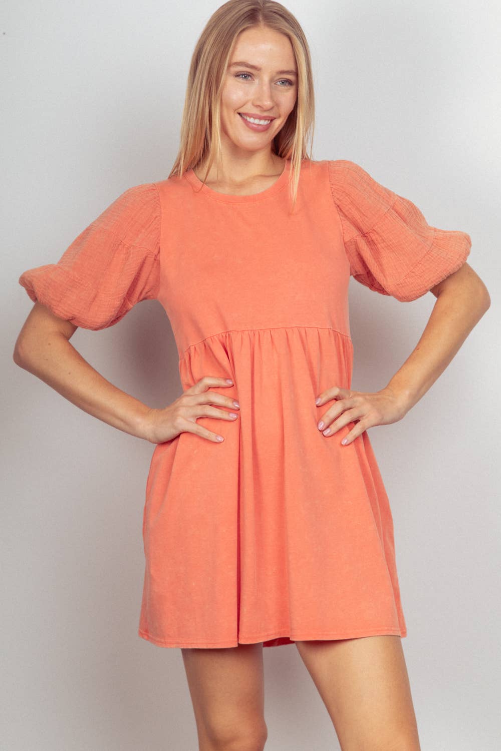 Gauze Puff Sleeve Dress